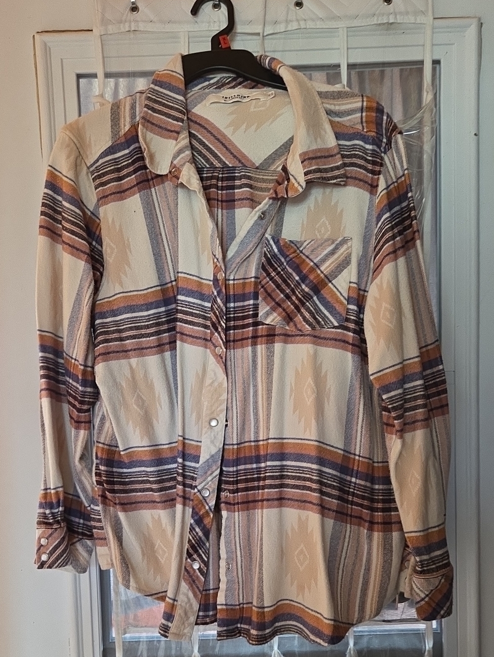 Button-Up Southwestern Print Shirt in Cream, Rust & Navy